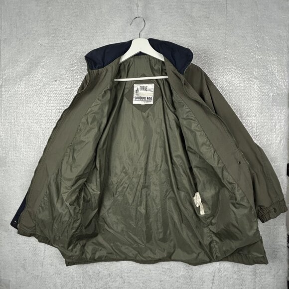 London Fog Field Coat Mens S Green Utility  Vintage Rain Jacket Rollaway Hood - Picture 5 of 16